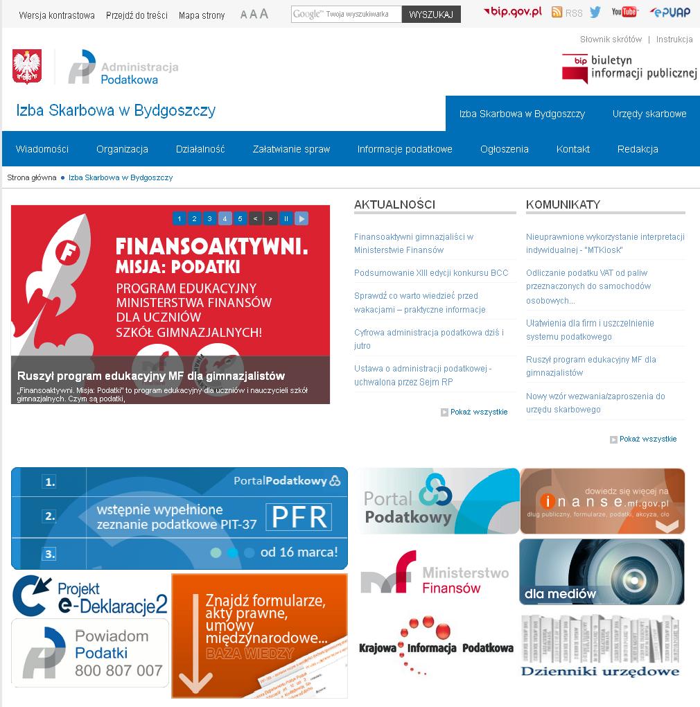 widok strony internetowej Izby Skarbowej w Bydgoszczy