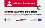 Grafika z logo e-Urzędu Skarbowego, logotypami funduszy Europejskich, flagami Polski i Unii Europejskiej i napisem status zwrotu - nowa usługa w e-Urzędzie Skarbowym