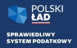 Kontur Polski, napis: Polski Ład, sprawiedliwy system podatkowy