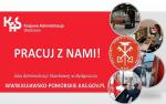 Napis Pracuj z nami, www.kujawsko-pomorskie.kas.gov.pl, Izba Administracji Skarbowej w Bydgoszczy. Obok logo KAS i zdjęcia funkcjonariuszy.