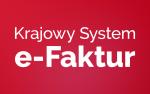 na czerwonym tle biały napis Krajowy System e-Faktur