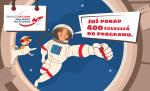 Grafika z kosmonautą i psem, napisami Już ponad czterysta zgłoszeń do programu finansoaktywni, misja budżet, plan do działania