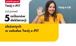 dziewczyna w żółtej koszulce pokazuje dłoń
napis: Już 5 mln e-PITów i 10 mld zł na kontach podatników