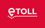 białe logo e-toll na czerwonym tle