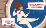 grafika przedstawiająca kobietę w kosmosie z logo projektu FINANSOAKTYWNI i tekstem: ostatni moment na zgłoszenie do konkursu