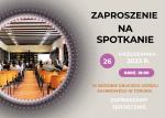 Grafika z treścią zaproszenia na spotkanie do Drugiego Urzędu Skarbowego w Toruniu.
