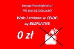 Plakat informujący o braku opłaty za czynności dokonywane w CEIDG