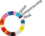 Grafika z logo Światowego Tygodnia Przedsiębiorczości - wielokolorowe  koło